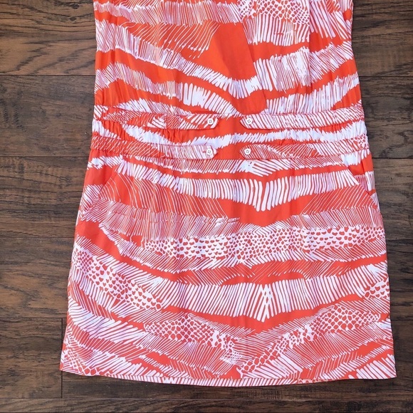 BCBGMaxAzria • orange white sundress drop waist halter neck tribal print summer - Picture 9 of 13